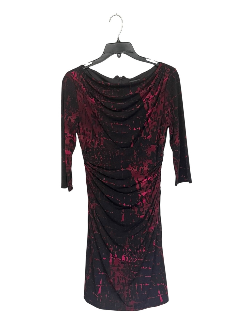 Adrianna Papell | Red Black Shirred Ruched 3/4 Sleeve Lined Womens Dress 6